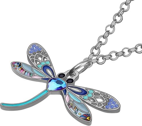 BONSNY Statement Enamel Rhinestone Dragonfly Necklaces Pendant Original Design Gifts for Women Nature lover Jewelry in Kuwait