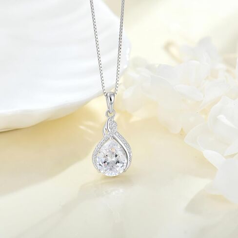 Infinity Teardrop Necklace 925 Sterling Silver Pear Shaped Pendant Birthstone Jewelry Gifts for Women in Kuwait