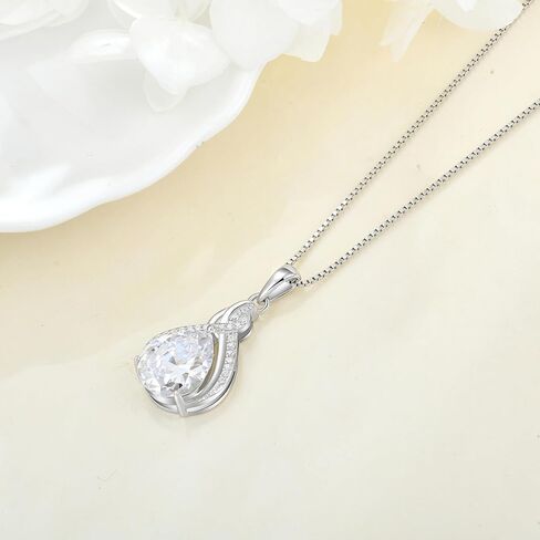 Infinity Teardrop Necklace 925 Sterling Silver Pear Shaped Pendant Birthstone Jewelry Gifts for Women in Kuwait