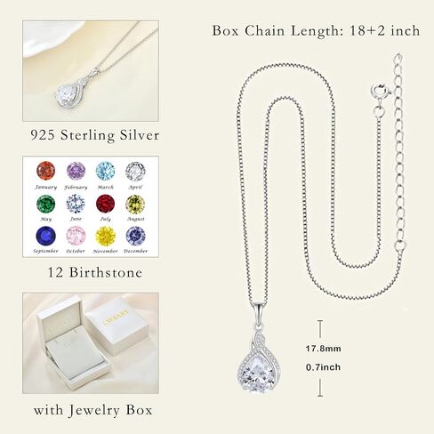 Infinity Teardrop Necklace 925 Sterling Silver Pear Shaped Pendant Birthstone Jewelry Gifts for Women in Kuwait