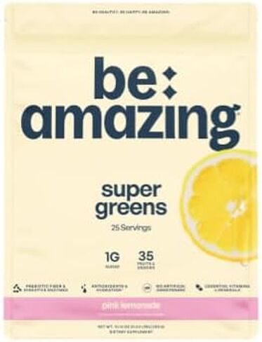 BEAM be Amazing Super Greens Powder with Prebiotics, Digestive Enzymes & Antioxidants | Energy Supplements, 17 Fruits & 8 Veggies | Gluten-Free Juice & Smoothie Mix | Sunny D, 20 Servings, 360 g in Kuwait