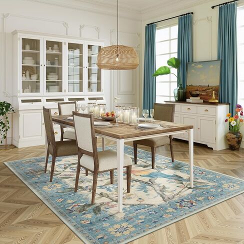 Lahome Botanical Birds Washable Green 8 x 10 Area Rugs for Living Room, Boho Soft Dining Room Rugs for Under Table, Large Vintage Indoor Floor Carpet for Bedroom Home Office (8x10ft,Green) in Kuwait