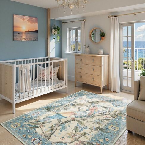 Lahome Botanical Birds Washable Green 8 x 10 Area Rugs for Living Room, Boho Soft Dining Room Rugs for Under Table, Large Vintage Indoor Floor Carpet for Bedroom Home Office (8x10ft,Green) in Kuwait