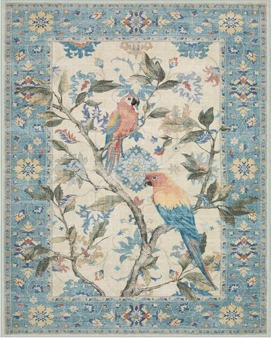 Lahome Botanical Birds Washable Green 8 x 10 Area Rugs for Living Room, Boho Soft Dining Room Rugs for Under Table, Large Vintage Indoor Floor Carpet for Bedroom Home Office (8x10ft,Green) in Kuwait