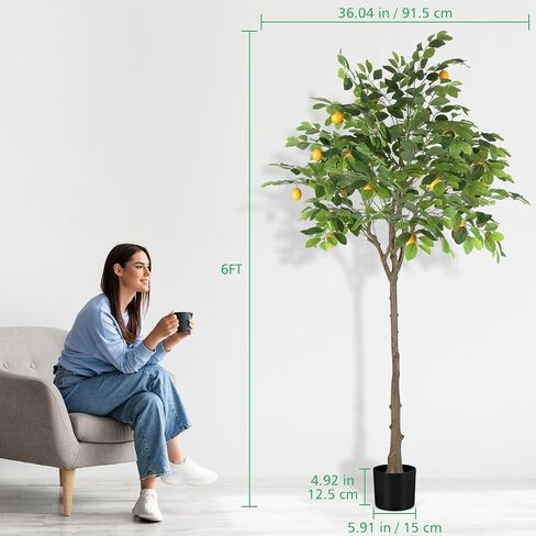 MARCH WIND Artificial Lemon Tree for Interior Decorating with 12 Lifelike Lemon Fruits, 4 Feet Tall Low maintenance and realistic details for home and living room decoration in Saudi Arabia