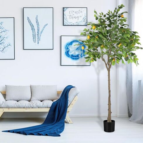 MARCH WIND Artificial Lemon Tree for Interior Decorating with 12 Lifelike Lemon Fruits, 4 Feet Tall Low maintenance and realistic details for home and living room decoration in Saudi Arabia