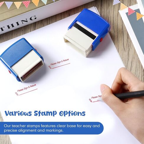 XunYee 2 Pcs Rectangular Teacher Stamp Self Inking Includes Please Sign & Return, Completed Together Stamp, Refillable Teacher Stamps for Teachers Parents School Classroom Business Office, Red Ink in Saudi Arabia