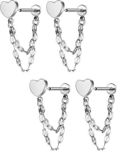 AoedeJ 2 Pairs Flat Back Stud Earrings Push In Flat Back Earrings for Cartilage Earring Heart-shaped Windmill Chain Threadless Flat Back Earrings for Women in Kuwait