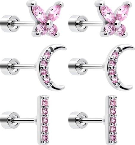 Body Candy Flat Back Earrings Studs - 3 Pairs of Stylish Surgical Stainless Steel Flat Back Earrings for Women - Sparkly CZ Stud Earrings Set for Women Men for Earlobes and Cartilage Hypoallergenic in Kuwait