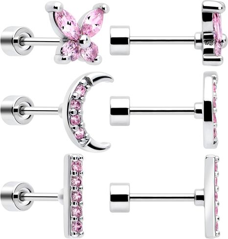 Body Candy Flat Back Earrings Studs - 3 Pairs of Stylish Surgical Stainless Steel Flat Back Earrings for Women - Sparkly CZ Stud Earrings Set for Women Men for Earlobes and Cartilage Hypoallergenic in Kuwait