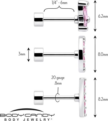 Body Candy Flat Back Earrings Studs - 3 Pairs of Stylish Surgical Stainless Steel Flat Back Earrings for Women - Sparkly CZ Stud Earrings Set for Women Men for Earlobes and Cartilage Hypoallergenic in Kuwait