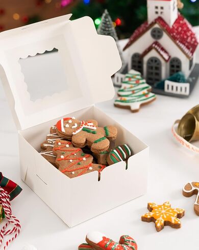 Kootek 50pcs White Bakery Boxes with Window, 4x4x2.5 Cookie Boxes with 80 Stickers, Small Gift Boxes, Mini Cake Boxes Treat Boxes for Dessert, Pastry, Pie, Chocolate, Candy in Saudi Arabia