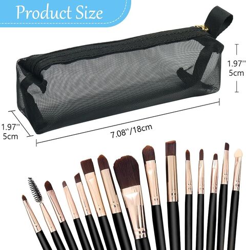 Mesh Makeup Brush Bag, 3pcs Nylon Cosmetic Pouch Slim Mesh Pencil Case with Zipper for Travel Office Purse Diaper Bag in Saudi Arabia