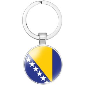 vmcoatdu Bosnia and Herzegovina National Flag Key Chain Keyring Gift Men Women Keychain Stainless Steel and Inlaid Glass Materials