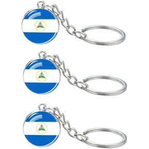 3 Pcs Nicaragua Flag Key Chain,Cool Keychain for Car Keys, Stainless Steel Keyrings & Keychains,Used for Home Decoration, Jewelry Hanging Decorations.