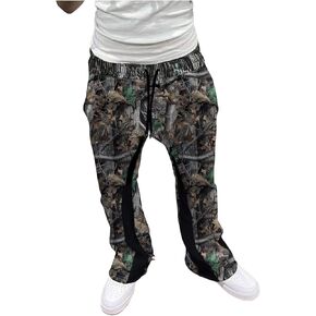 GORGLITTER Men's Camo Sweatpants Drawstring Waist Patchwork Stacked Flared Joggers