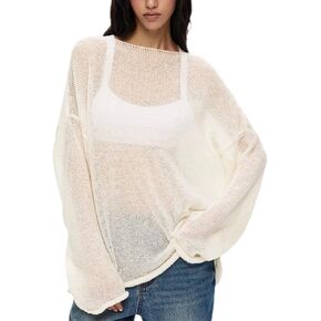 Sweters for Women, Womens Sweater, O-Neck Solid Color See Through Pullover Jumper Shirt Beach