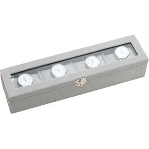 Watch Display Case Watch Organizer Watch Storage Box for Men Women Watch/Jewelry/Bracelet Box with Glass Lid for Show (Gray 4 Slot Velevt)