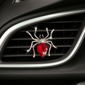 Halloween Spider Car Vent Clip Bling Car Accessories Crystal Spiderman Car Decor,Car Diffuser Vent Clip Diamond Car Decoration Car Essentials for Women (Red)