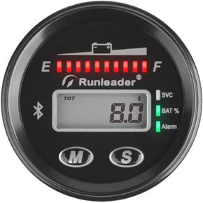 Runleader 12V to 48V Bluetooth LED Battery Indicator,Voltage Gauge with Alert,Run Hours Record for Lead Acid Trojan Lithium Gel AGM LiFePO4 Battery Powered Golf Cart Forklift Go-Kart (1)