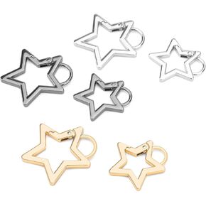 EEEKit Star Shaped Keychain Clip, Zinc Alloy Key Ring, Spring Snap Keychain Holder, Decorative Star Keyfob Key Organizer, 6PCS