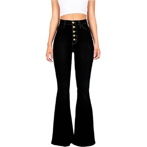 Women's Buttoned Bell Bottom Bootcut Jeans High Waisted Wide Leg Flare Jeans Stretchy Denim Pants