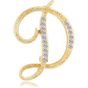Letter Brooch Pins Initial Letter Crafts Rhinestone Brooches Christmas Decorations for Women Gold D