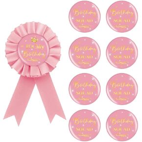 9PCS It's My Birthday Button Pins, Birthday Squad Button for Girl, Pink Birthday Pinback for Women 18th, 21st, 25th, 30th Birthday, Happy Birthday Badges Party Supplies