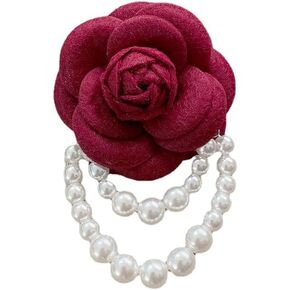 Elegant Camellia Flower Faux Pearl Brooch Pin,Bohemian Fabric Flower Brooch Pins Pearl Tassel for Women Teen Girls, Corsage Wedding Brooches Clothes Dress Coat Accessories Jewelry Gift