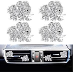 4Pcs Bling Elephant Air Vent Clips,Crystal Car Air Fresheners Vent Clip Car Diffuser Vent Clip Rhinestone Diamond Elephant Car Decoration Car Interior Decor Bling Car Accessories,Crystal Car Vent Clip