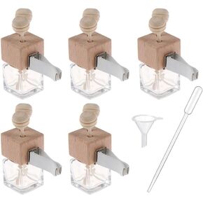 Car Air Freshener Diffuser Bottles With Air Vent Clip,5 Pack Empty Glass Perfume bottle Essential Oils Diffuser Vent Outlet Ornament Auto Fragrance Diffuser Bottle (Clear)