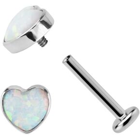 1 Piece Labret Lip Piercing 16G ASTM F136 Titanium Synthetic Opal Heart Ear Cartilage Helix Tragus Stud Body Jewelry