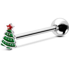 OUFER Christmas Tongue Rings, 316L Surgical Steel Tongue Piercing Jewelry, Tongue Jewelry, Cute Tongue Barbells, Tongue Rings for Women Men