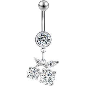14G Surgical Stainless Steel Dangle Belly Button Rings for Women Belly Ring Dangling Piercing Jewelry with Heart Flower Butterfly Little Bear bat snowflake moon planet zircon Tone in Kuwait