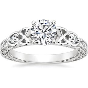 Celtic Knot Engagement Rings for Women Center 1CT Round Cut Moissanite Ring Platinum Plated Silver Vintage Moissanite Engagement Ring for Her