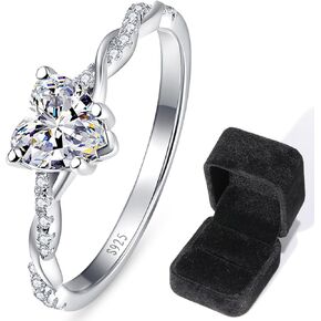 925 Sterling Silver Promise Ring for Her Sterling Silver Heart Ring Heart Cut Cubic Zirconia Ring Engagement Ring Size 7-Jewelry Ring Box for Proposal-5x5x6cm