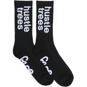 LRG Men's Hustle Trees Logo Crew Socks, Black/White