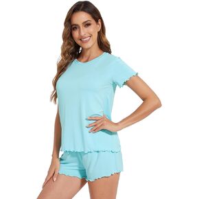 WiWi Soft Viscose from Bamboo Pajamas for Women Summer Short Sleeve Top with Shorts Pajama Set Cooling Sleepwear S-XXL