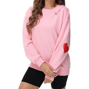 Valentine Day Sweatshirt for Women Love Heart Printed Graphic Pullover Sweatshirt Cute Long Sleeve Crew Neck Casual Tops