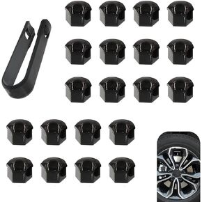 21 PCS Car Tire Nut Cover, 21 mm/0.82" Nut Dust and Rust Protector with Disassembly Tool, Perfect Fit Snap-in Installation Wheel Hub Decoration Plastic Shell, Universal for Cars (Black)