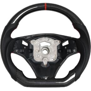 Real Carbon Fiber Steering Wheel, D-Shaped Flat Bottom Steering Wheel With Red Indicate Fit for BMW M3 E90 E92 E93 2005-2012(Large Paddle Shifter Holes Version)