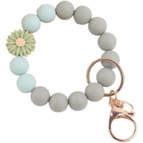 Fuqimanman2020 Daisy Flower Silicone Beads Wristlet Keychain Cute Sunflower Key Ring Holder For Women Girls