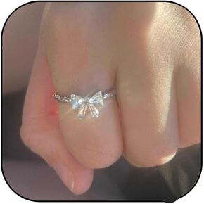 Gold Bow Ring for Women Bowknot Ribbon Ring Silver Dainty Adjustable Bow Ring Christmas Birthday Jewelry