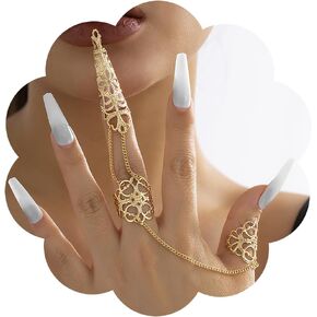 Punk Nail Ring Hollow Flower Finger Rings Gothic Fingertip Vampire Nails Tip Claw Rings Retro Queen Costume Jewelry for Cosplay Drama Party Show