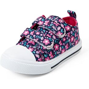 PATPAT Toddler Little Girls Canvas Sneakers Hook and Loop Kids Soft Walking Shoes