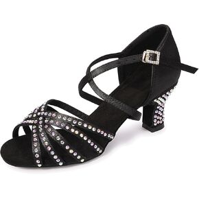 Rhinestone Ballroom Dance Shoes Women Latin Salsa Dancing Shoes Practice Dance Heels ZB06