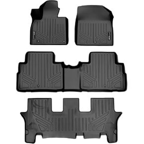 SMARTLINER All Weather Custom Fit Black 3 Row Floor Mat Liner Set Compatible with 2020-2023 Kia Telluride with 2nd Row Bench or Bucket Seats with Center Console