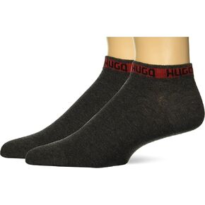 HUGO Men's 2-Pack Tape Design Logo Cotton Ankle Socks