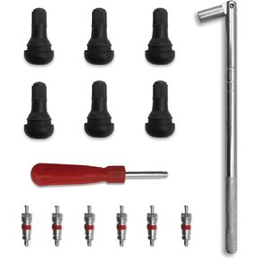 Tire Valve Stem Tool Remover & Installation, 10pcs TR412 Snap-in Valve Stems with Valve Stem Cores, Single Head Tire Valve Core Remover, Easily Replace Your Old Tubeless Valve Stems (14PCS)