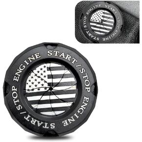1 PC Car One-Touch Start Button Cover, American Flag Style Metal Starter Protective Cover, Knob Style Decorative Cover, Suitable for Most Cars (Black)